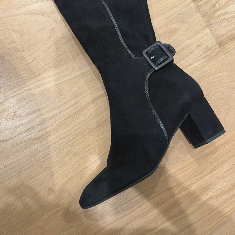 LK Bennett Black Over-the-Knee Suede Boots with Buckle